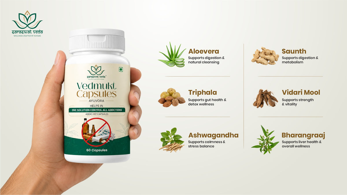 Saraswat Veda Vedmukt Capsules | Premium Ayurvedic Herbal Formula for Tobacco Detox Support, Craving Management, Liver & Lung Wellness & Daily Vitality | 60 Veg Capsules