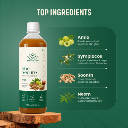 She Secure Juice Premium Ayurvedic Women's Wellness Formula | Supports Hormonal Balance, Feminine Health, Energy, Digestion & Natural Beauty