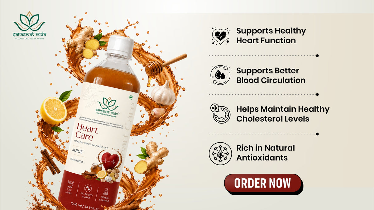 Saraswat Veda Heart Care Juice | Advanced Ayurvedic Heart Wellness Formula | Apple Cider Vinegar, Garlic, Ginger, Cinnamon & Honey | No Added Sugar | Daily Herbal Drink | 1000 ml