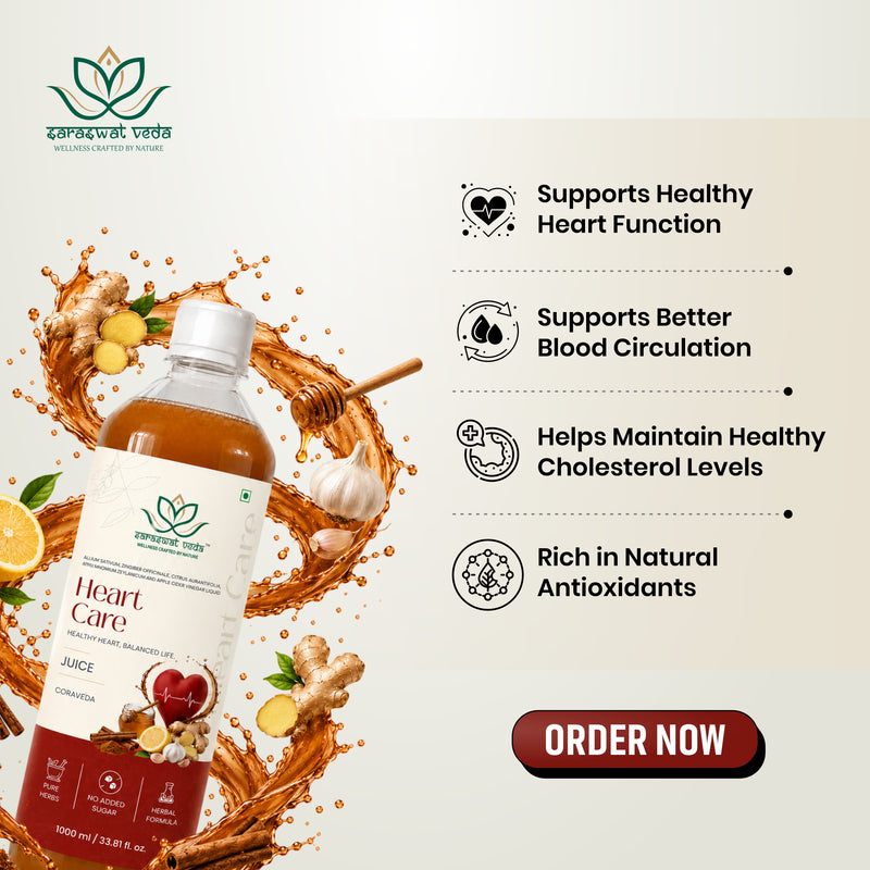 Saraswat Veda Heart Care Juice | Advanced Ayurvedic Heart Wellness Formula | Apple Cider Vinegar, Garlic, Ginger, Cinnamon & Honey | No Added Sugar | Daily Herbal Drink | 1000 ml