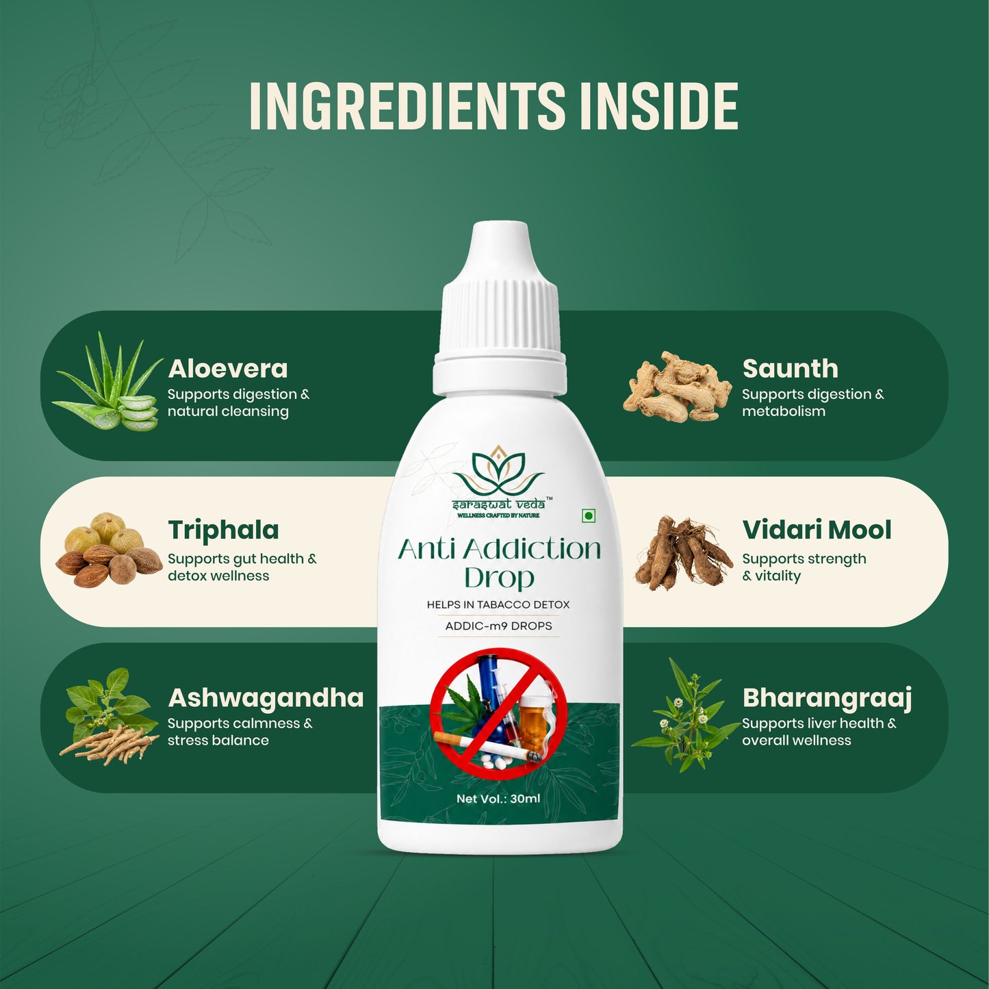Saraswat Veda Anti Addiction Drops 30ML | Ayurvedic Herbal Detox & Wellness Support Formula
