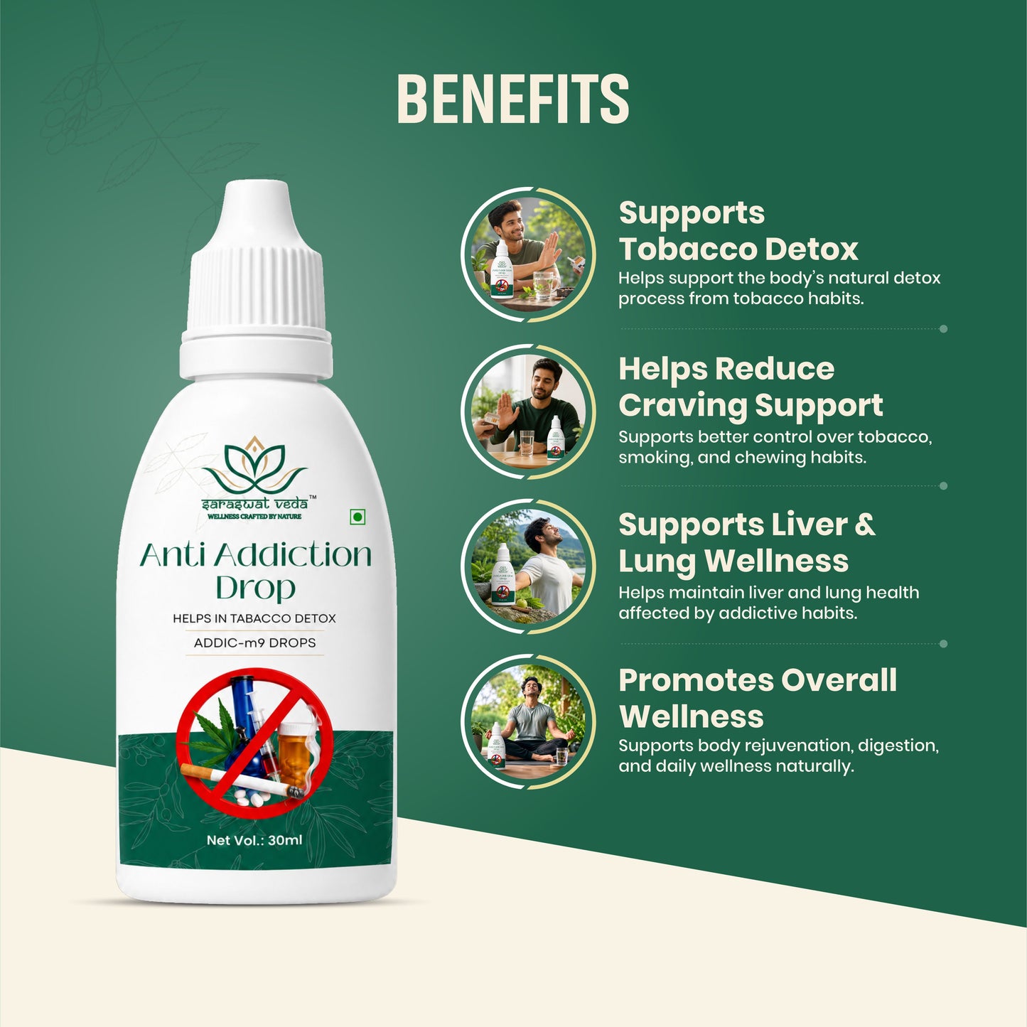 Saraswat Veda Anti Addiction Drops 30ML | Ayurvedic Herbal Detox & Wellness Support Formula