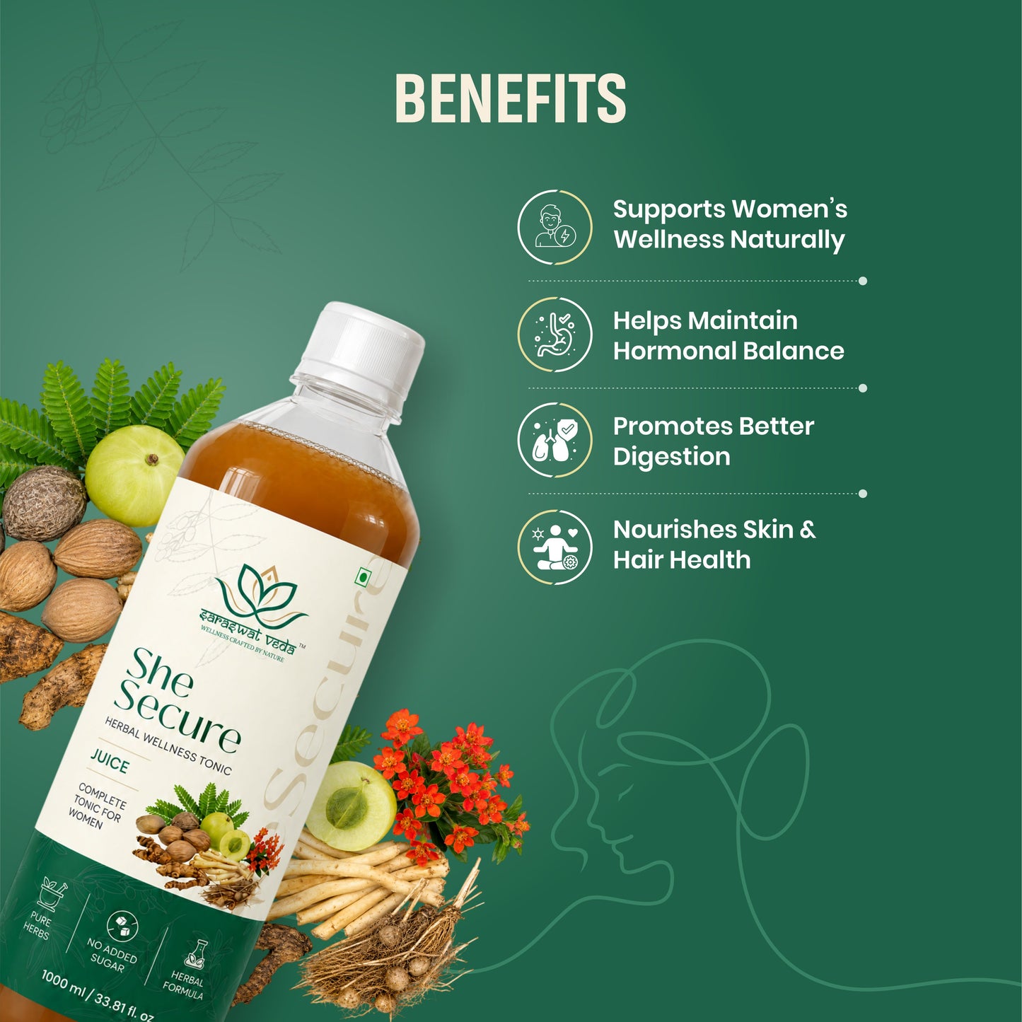 She Secure Juice Premium Ayurvedic Women's Wellness Formula | Supports Hormonal Balance, Feminine Health, Energy, Digestion & Natural Beauty