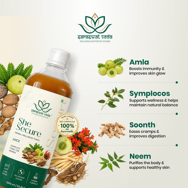She Secure Juice Premium Ayurvedic Women's Wellness Formula | Supports Hormonal Balance, Feminine Health, Energy, Digestion & Natural Beauty