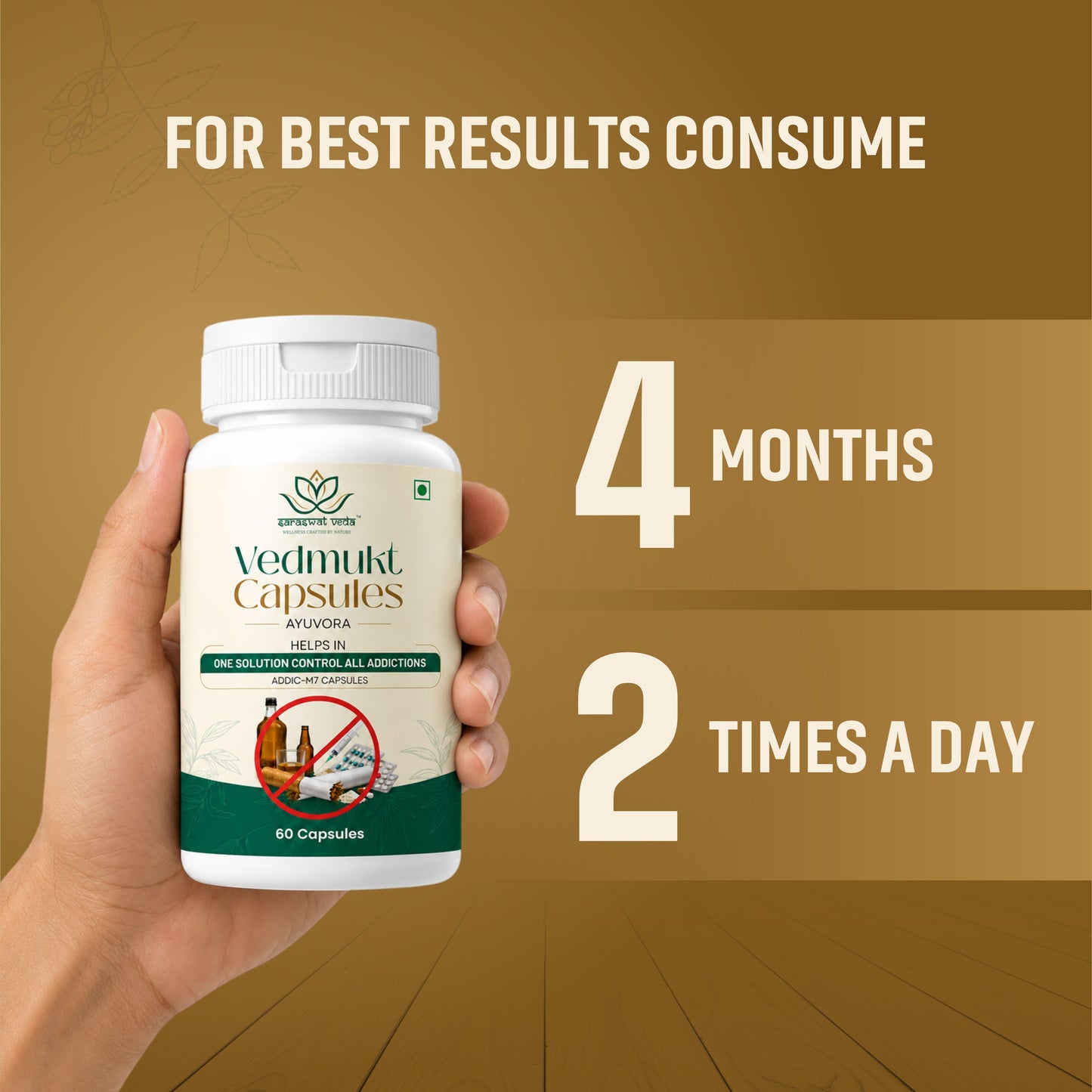 Saraswat Veda Vedmukt Capsules | Premium Ayurvedic Herbal Formula for Tobacco Detox Support, Craving Management, Liver & Lung Wellness & Daily Vitality | 60 Veg Capsules