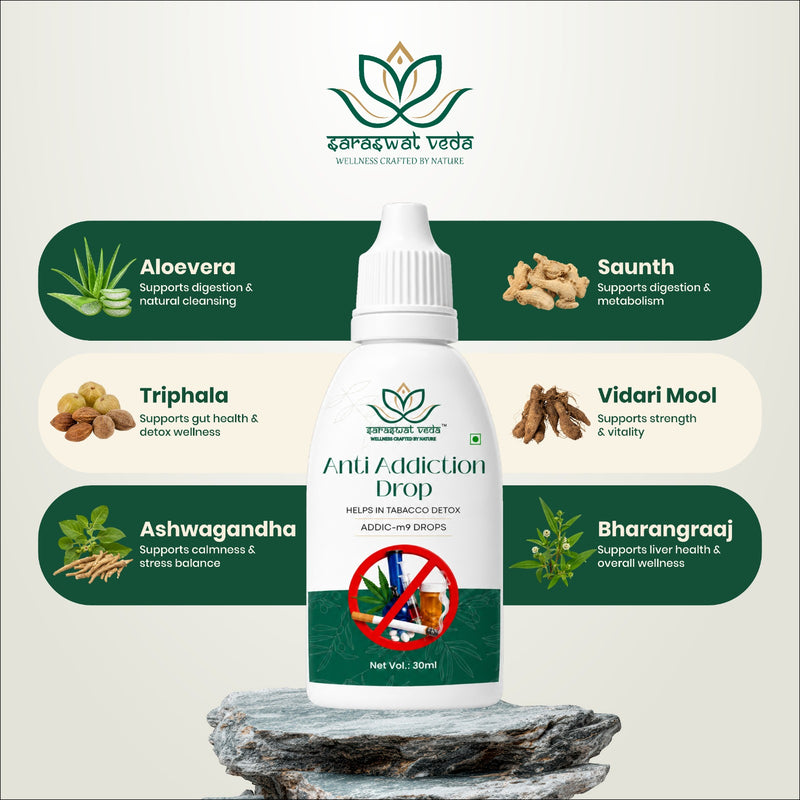 Saraswat Veda Anti Addiction Drops 30ML | Ayurvedic Herbal Detox & Wellness Support Formula