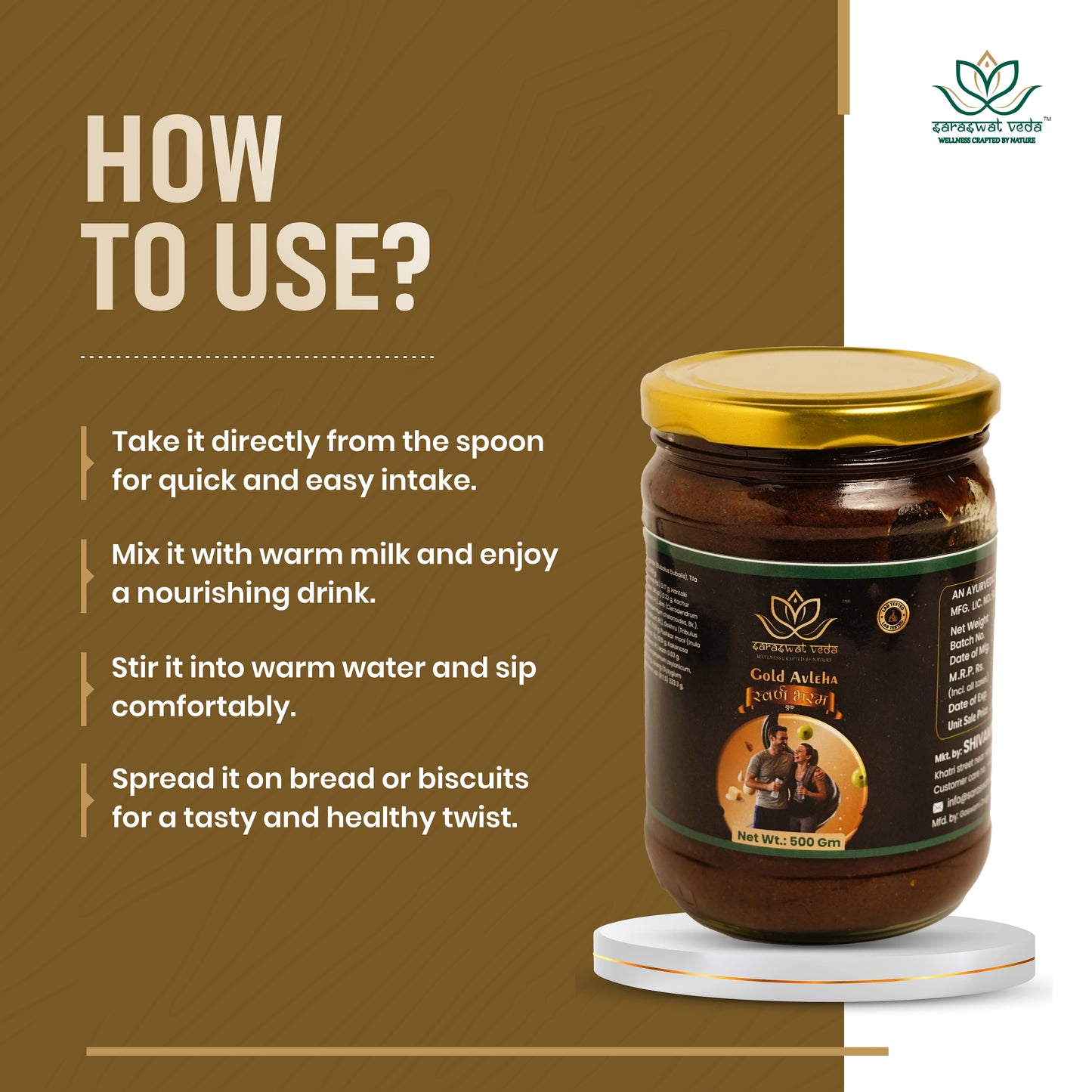 Saraswat Veda Gold Avleha Chyawanprash 500g with Swarna Bhasma, Rajat Bhasma & Herbal Rasayan | Ayurvedic Vitality, Strength & Immunity Support for Men